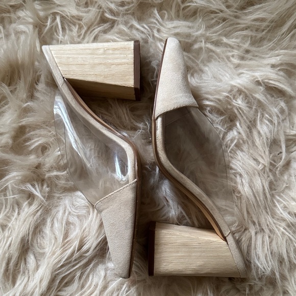 Lulu's Cream and Clear wooden Block Heel Mules - Picture 6 of 8